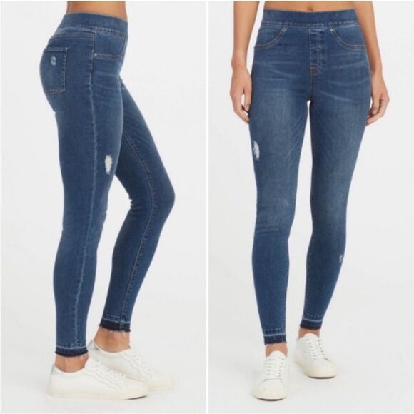 SPANX Distressed Skinny Blue Jeans Size Medium Tall - Picture 1 of 11